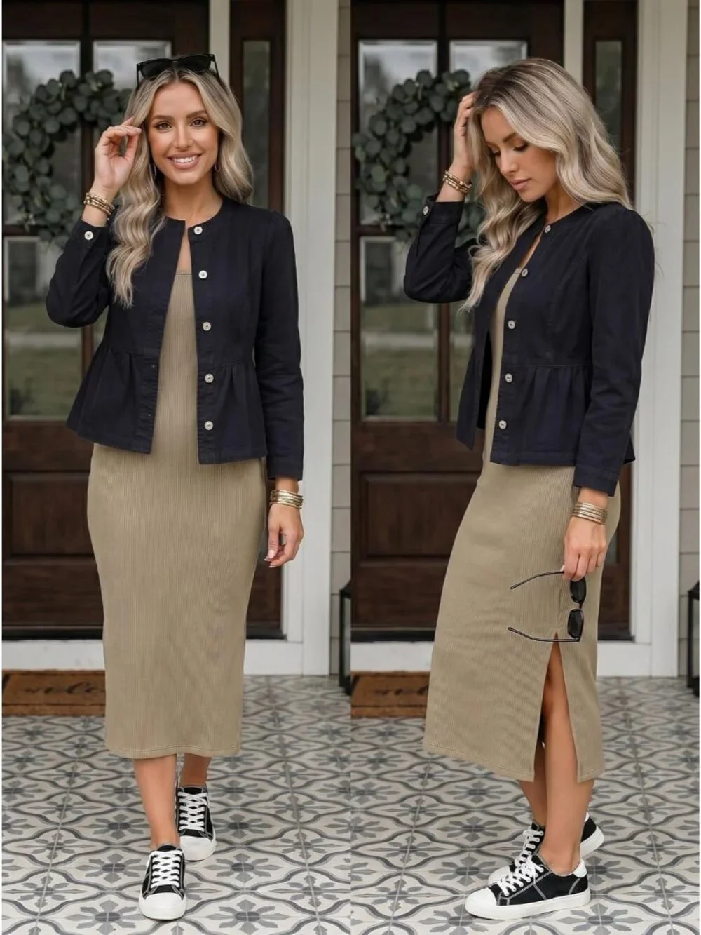 Women's Black Button Down Long Sleeve Collarless Cinched Waist Denim Jackets